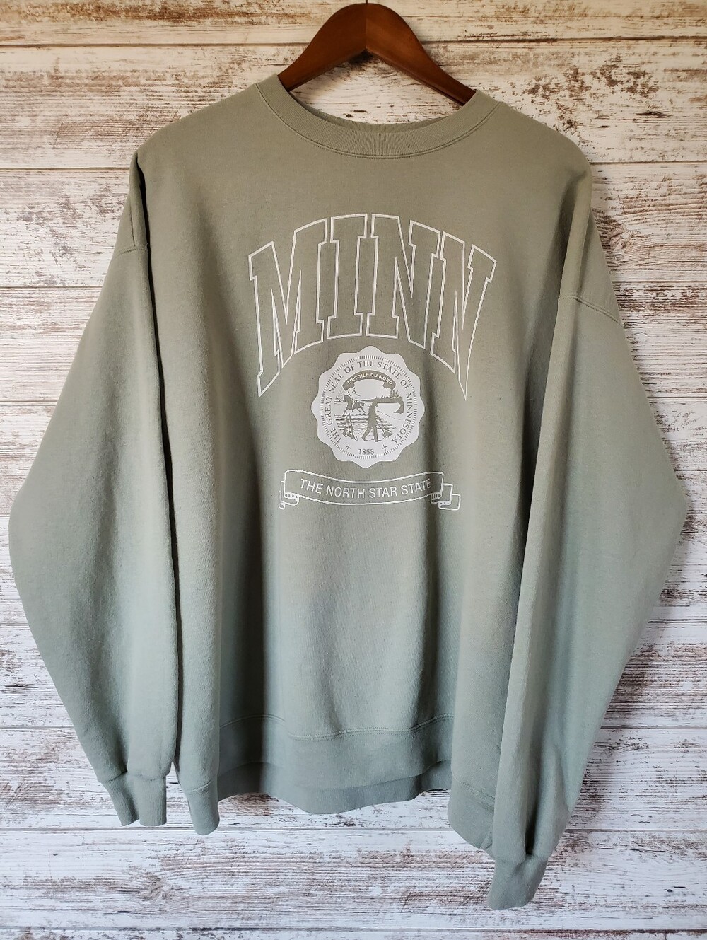 VTG Minnesota Great Seal Pullover Sweatshirt Green North Star State